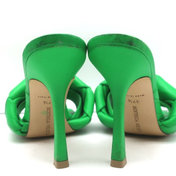 BOTTEGA VENETA LIDO MULES GRASS INTRECCIATO LEATHER SIZE 37.5 HIGH HEEL SANDALS - Picture 10 of 12